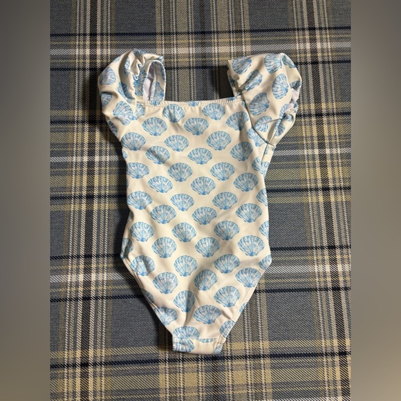 New Habitual Girl's Fiji Cool Blue Sea Shell Puff Sleeve One Piece Swimsuit - 4 - Picture 3 of 5